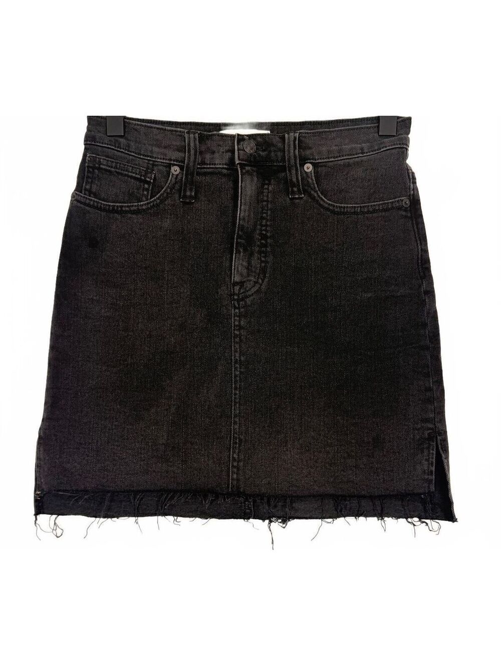 Madewell Stretch Denim High Rise Mini Skirt Frayed Hem Washed Black Size 25